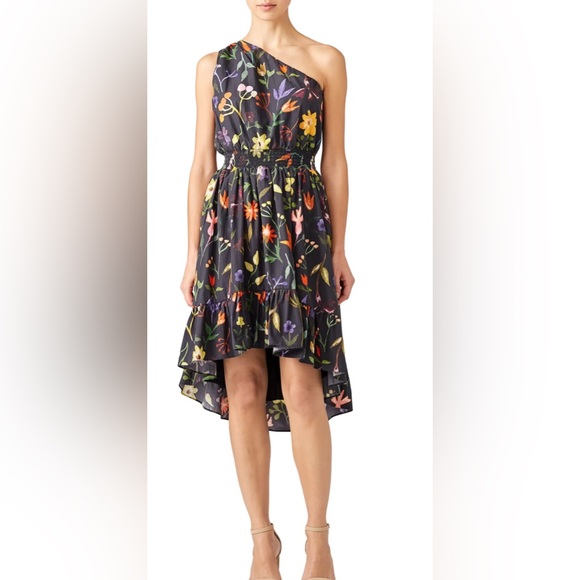 Slate & Willow Black Multicolor Floral High-Low One Shoulder Dress Size 6 - Picture 4 of 12
